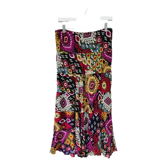 RUBY RD. Pull On Waist Midi Skirt Tiered Ruffled Hem Artsy Art To Wear Sz 8 - Picture 2 of 8